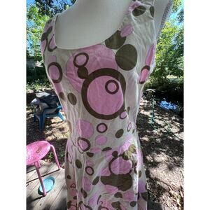 Lapis Size M Linen Cotton Pleated Beige Brown Pink Sleeveless Drop Waisted Dress